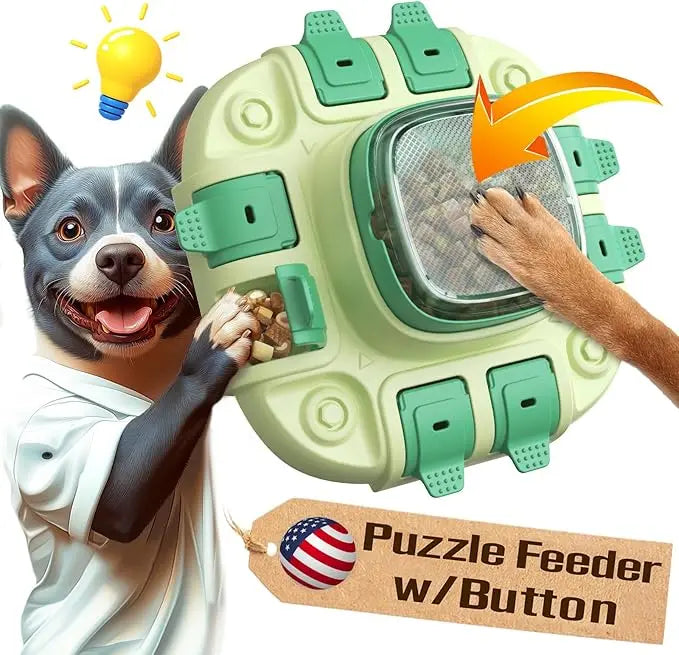 KADTC Dog Puzzle Toys for Small/Medium/Large Dogs Slow Feeder w/Button Level 2 in 1 Boredom Busters Keep Them Busy Enrichment To