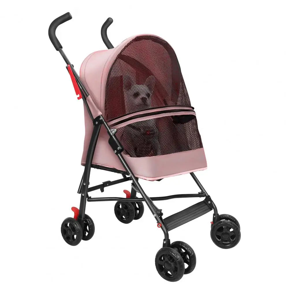 4 Wheels Pet Stroller, Pet Stroller for Medium Small Dogs, Foldable Puppy Cage Jogger Stroller with Sun Cover, Pad and Rear Stor