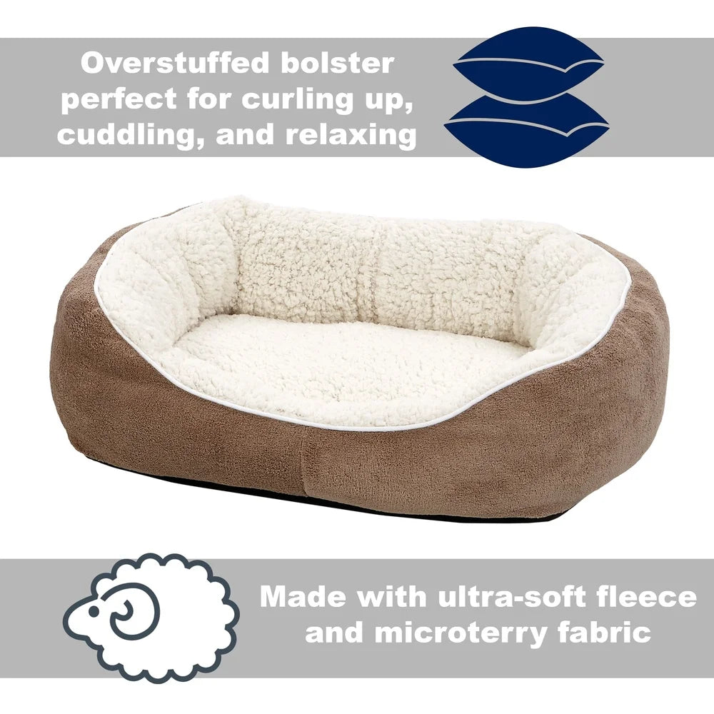 Ultra-Soft Fleece Cuddle Pet Bed Small Dogs and Cats with Thick Cushioned Base and Oversize Bolsters Machine Washable
