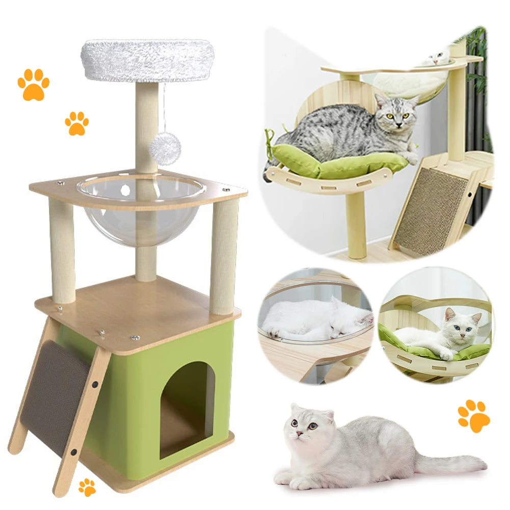 Cat Climbing Frame with Cat Condos Cat Scratchers Space Capsule Cat Tree Tower Cat Scratching Posts for Indoor Cats Large Adult