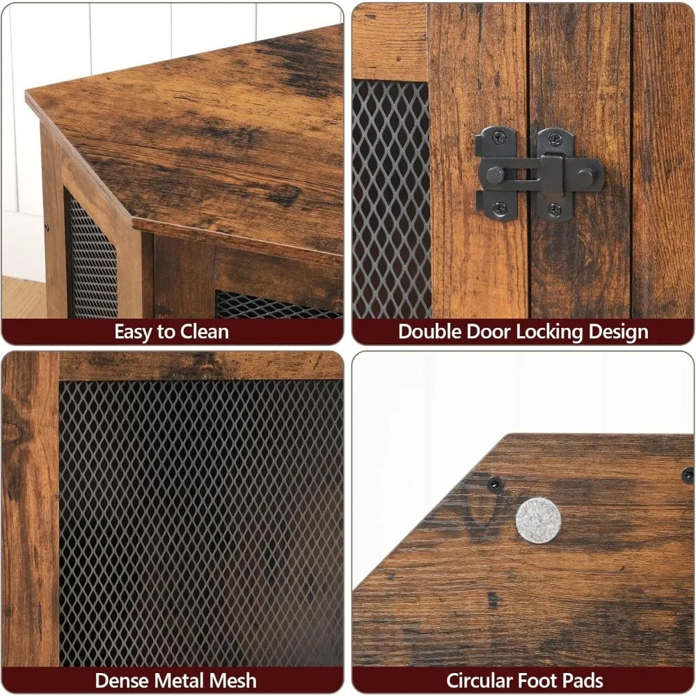 Corner Dog Crate Furniture, Wooden Dog Kennel End Table, Decorative Pet Crate Indoor Use,Dog House for Small Medium Dog