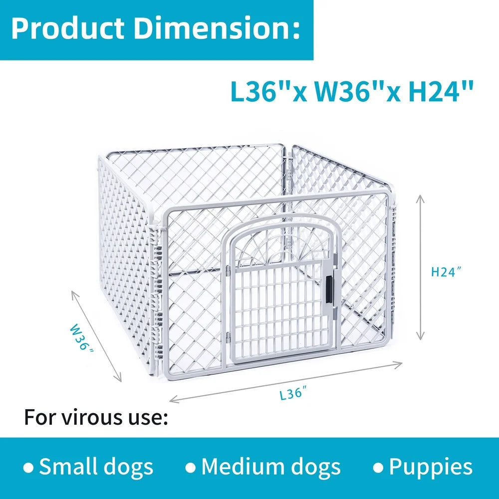 4 Panel Dog Playpen with Door Indoor Outdoor Plastic Pet Fence Lightweight Portable Exercise Pen Puppies and Small Dogs