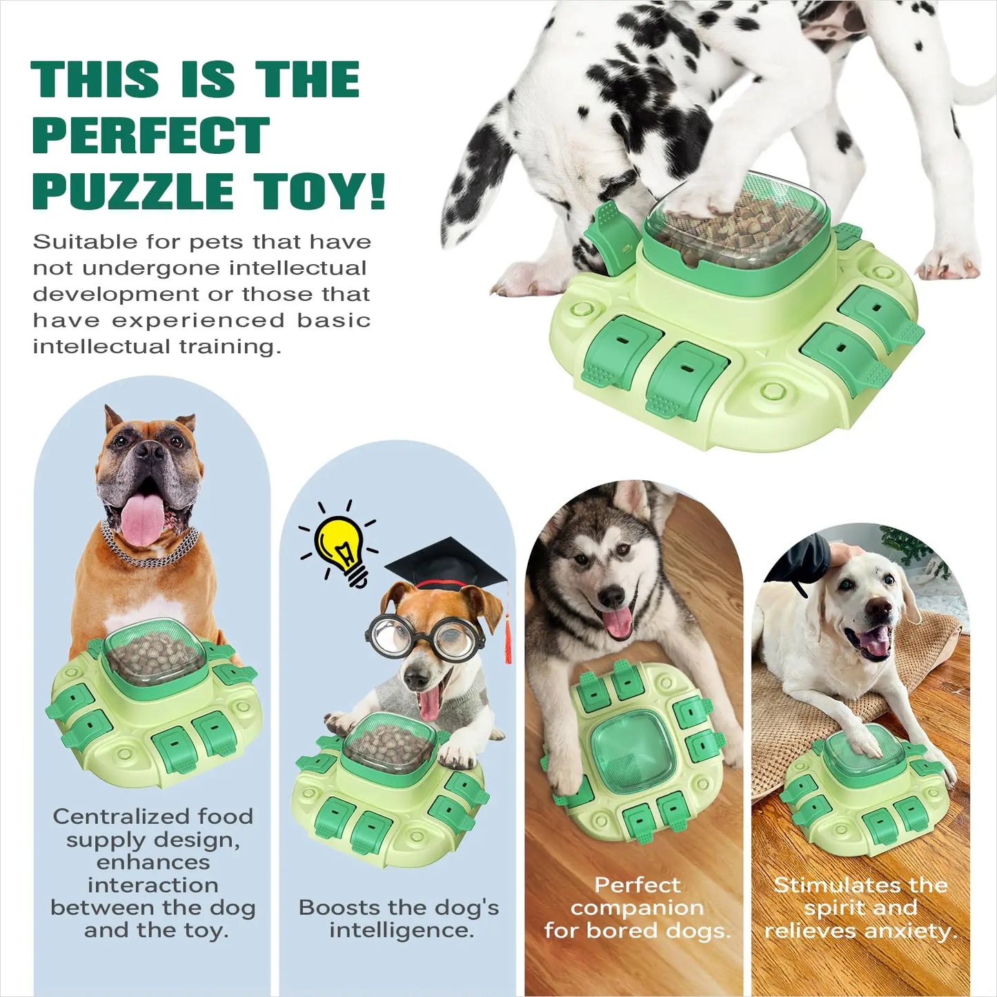 KADTC Dog Puzzle Toys for Small/Medium/Large Dogs Slow Feeder w/Button Level 2 in 1 Boredom Busters Keep Them Busy Enrichment To