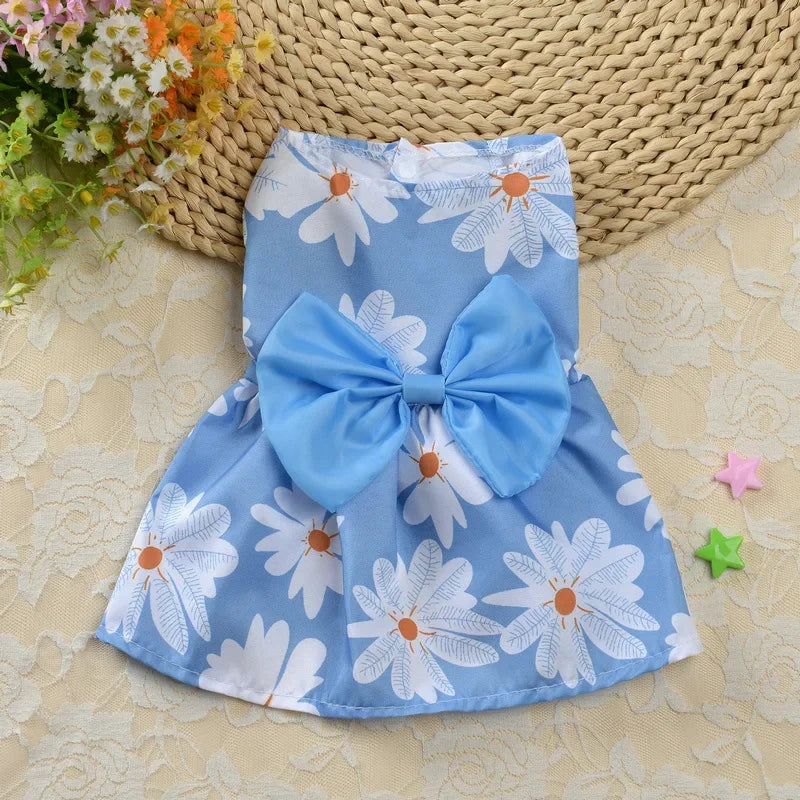Fashion Cat Puppy Dresses with Bow for Small Dogs Cats Sphynx Chihuahua Fruit Flower Print Pet Clothes ropa para gatos sukienki