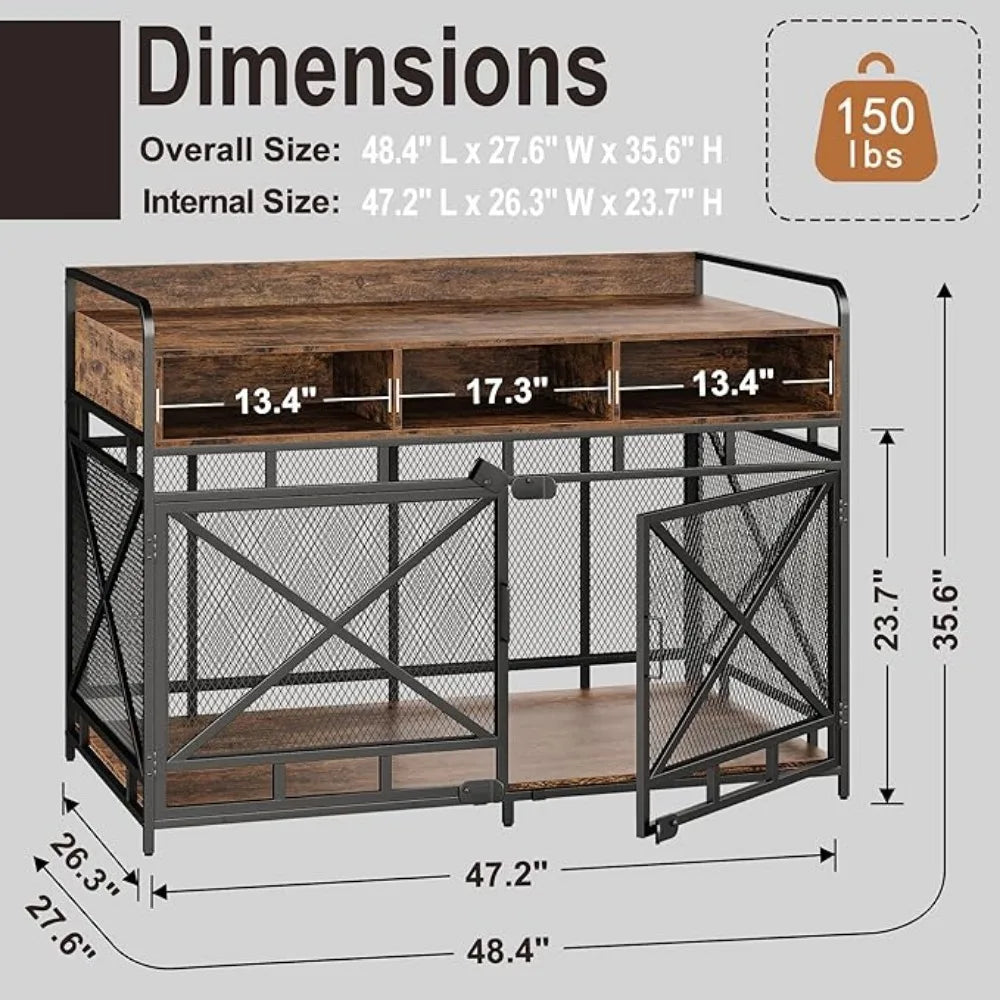 Wooden Dog Crate End Table,48 Inch with Drawers,Heavy Duty ,Decorative Pet Crate Dog Cage