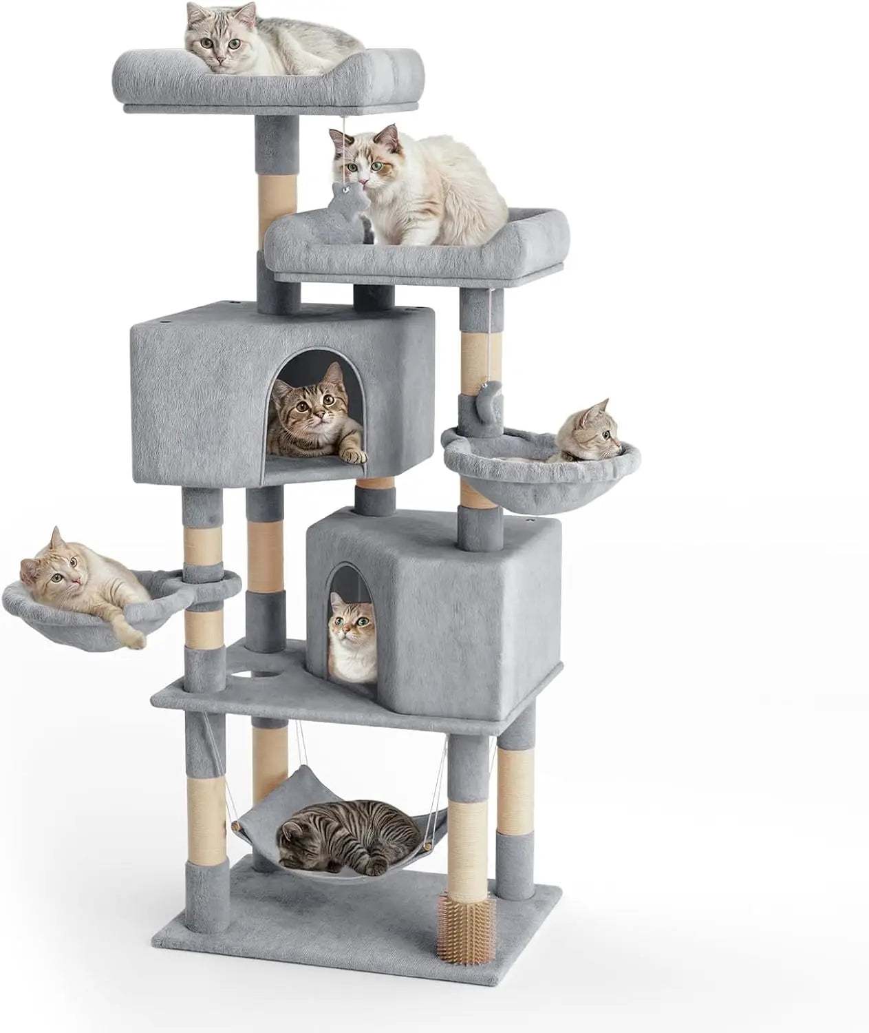 Cat Tree Tower with Toy, Multi-Level Cat Condo with Scratching Posts, 2 Top Perches, Hammock, and Dangling Ball