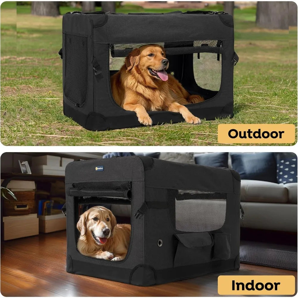 36 inch Folding Soft Dog Crate, 4-Door Portable Collapsible Pet Kennel Travel Dog Crate for Large Dogs, 5 x Durable Mesh Screen