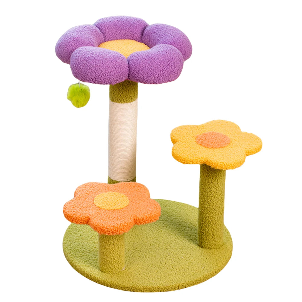 Flower Cat Tree Tower Cute Cat Tree Sisal Wrapped Small Cat Tower Multi-Function Interactive Cat Tower 3 Layer for Kittens