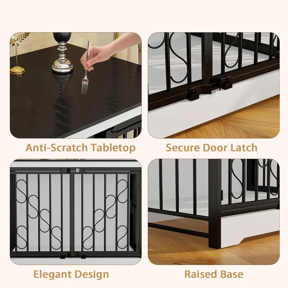 71 Inch Double Dog Crate Furniture Large Breed for 2 Dogs, Decorative Wooden Dog Crates Indoor Dog Kennel TV Stand for Medium Do