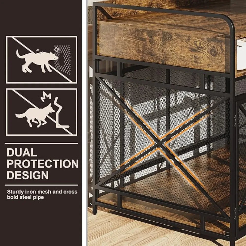 Wooden Dog Crate End Table,48 Inch with Drawers,Heavy Duty ,Decorative Pet Crate Dog Cage