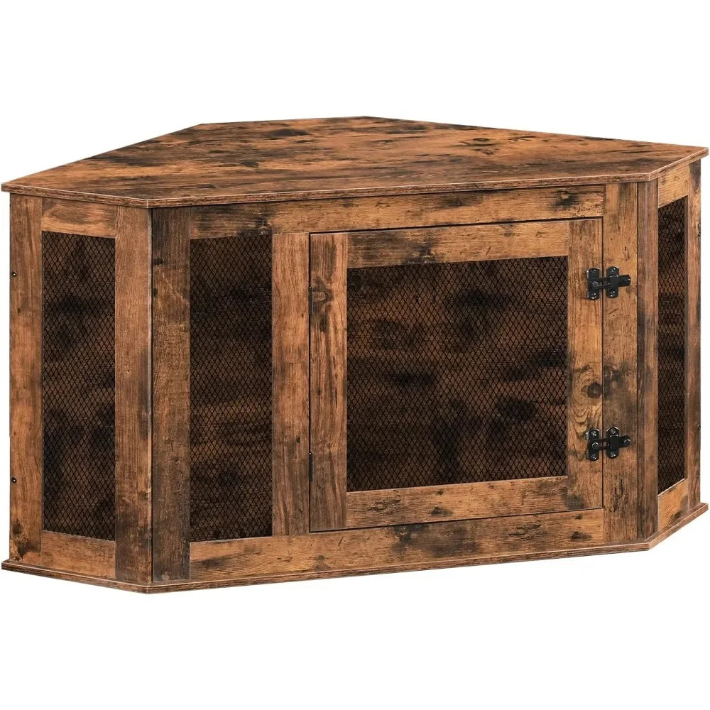 Corner Dog Crate Furniture, Wooden Dog Kennel End Table, Decorative Pet Crate Indoor Use,Dog House for Small Medium Dog