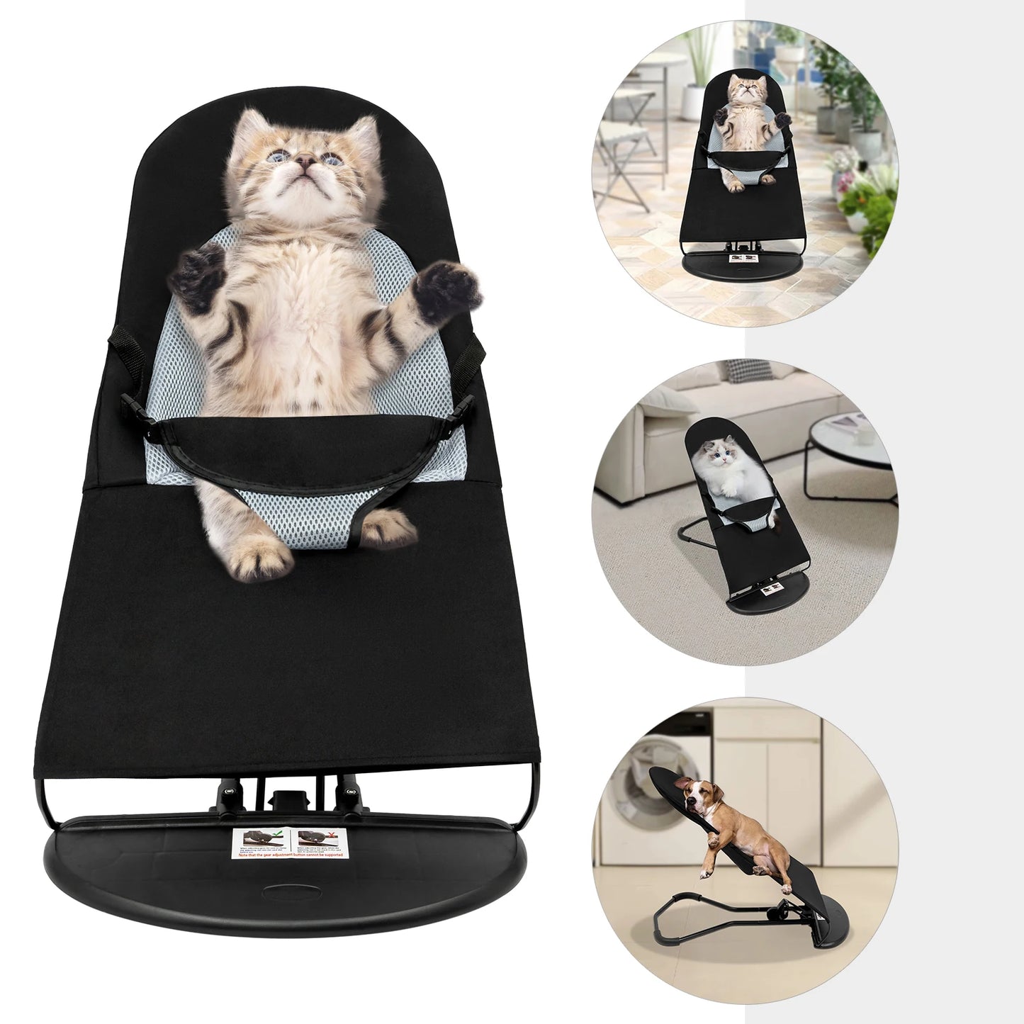 Black Pet Rocking Chair Hardcover Fabric Rocking Chair Folding Rack Portable Foldable Pet Rocker Bed For Pets Less Than 33.07 Lb