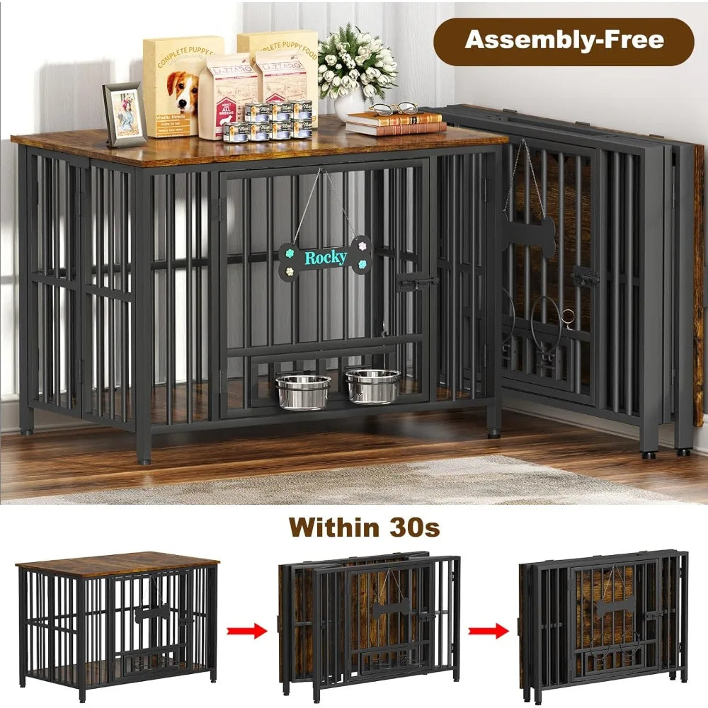 41" Dog Crate Furniture Foldable, No Assembly Decorative Dog Kennel Indoor, Dog Crates for Large Dogs (40–75 lbs), Wooden
