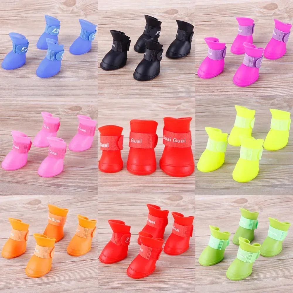 4PCS/SET Dog Boots for Small Dogs Summer Pet Dog Shoes Waterproof Pet Rain Shoes for Dog Puppy Rubber Boots Durable Shoes