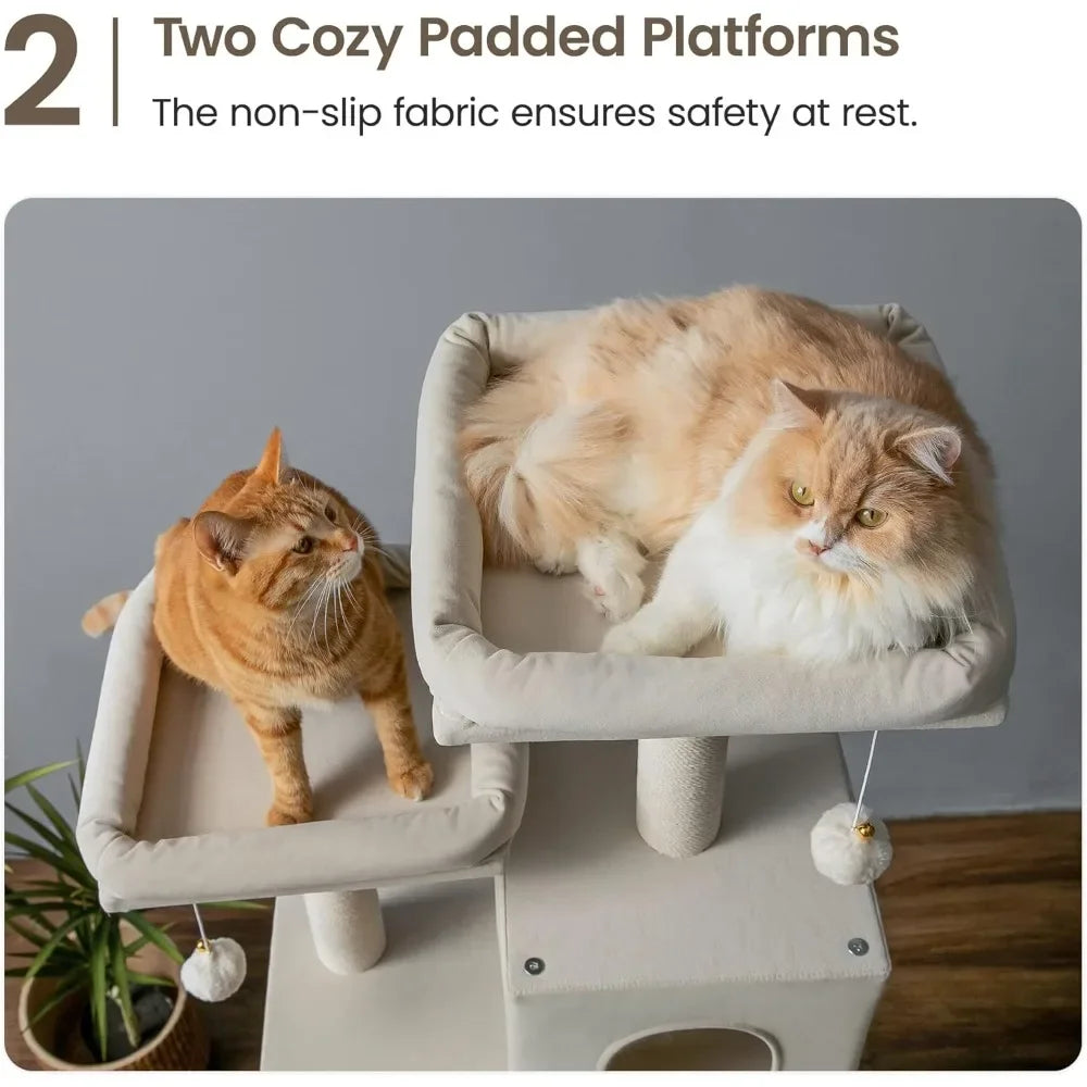 Large Modern Cat Tree, 70.1-Inch Wood Cat Tower for Indoor Cats, Multi-Level Kitty Condo with 2 Plush Perches, Hammock & Scratch