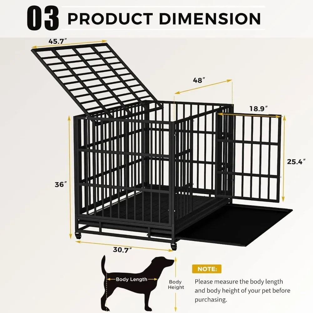 48" Heavy-Duty Dog Crate – Indestructible Kennel for Anxious Dogs, Escape-Proof with Sturdy Locks