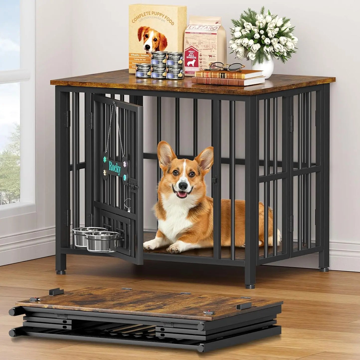 41" Dog Crate Furniture Foldable, No Assembly Decorative Dog Kennel Indoor, Dog Crates for Large Dogs (40–75 lbs), Wooden
