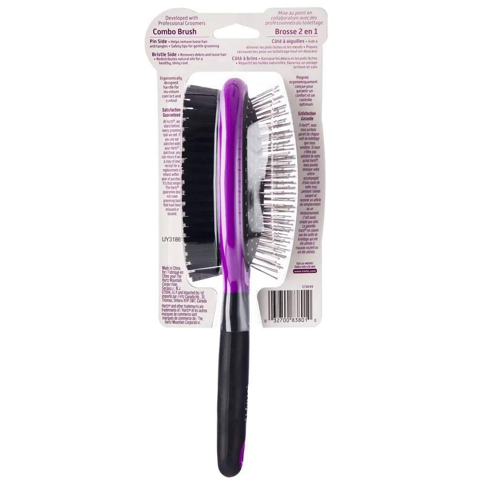 Dog Grooming Combo Brush Double-Sided Detangling Tool Stainless Steel Pins Nylon Bristles Ergonomic Design Pet Hair Remover
