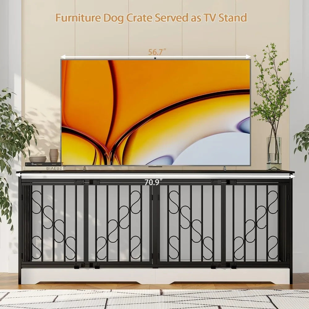 71 Inch Double Dog Crate Furniture Large Breed for 2 Dogs, Decorative Wooden Dog Crates Indoor Dog Kennel TV Stand for Medium Do