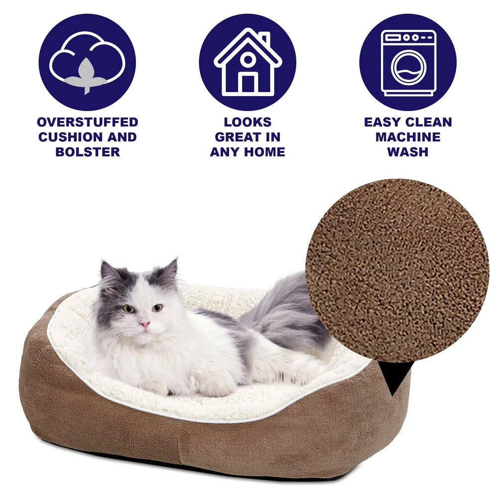 Ultra-Soft Fleece Cuddle Pet Bed Small Dogs and Cats with Thick Cushioned Base and Oversize Bolsters Machine Washable