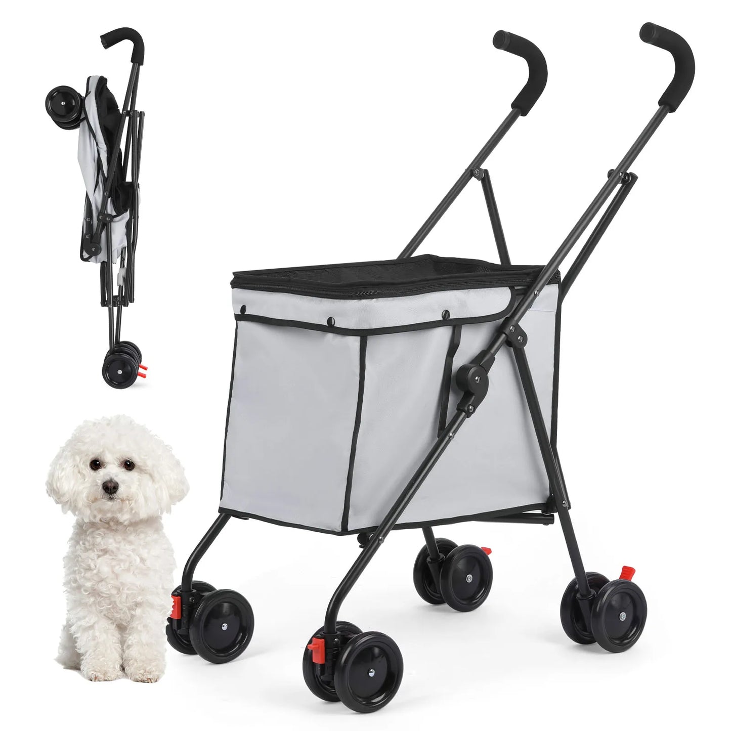33lbs 4 Wheels Dog Stroller Rotate Pink Pet Puppy Stroller Holder for Dogs Cat Travel Hand Cart Folding Shopping Trolley