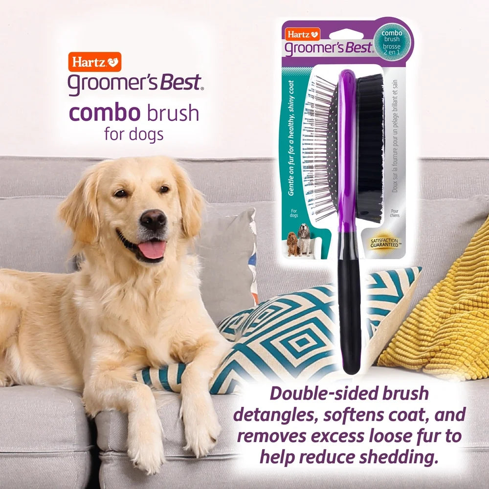 Dog Grooming Combo Brush Double-Sided Detangling Tool Stainless Steel Pins Nylon Bristles Ergonomic Design Pet Hair Remover