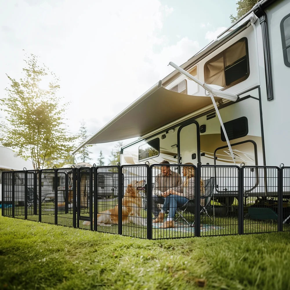 40 Inch High Dog Playpen 16 Panels Indoor Outdoor Heavy Duty Iron Easy Assembly Flexible Shapes Safe Enclosed Area