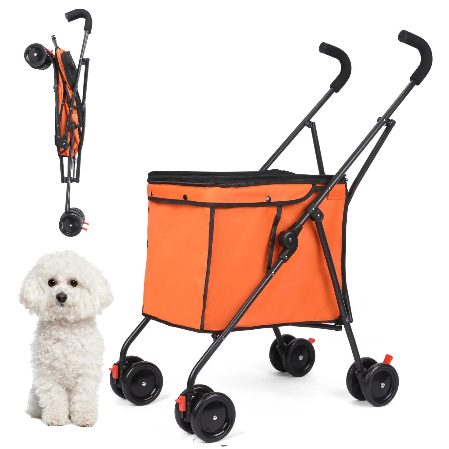 33lbs 4 Wheels Dog Stroller Rotate Pink Pet Puppy Stroller Holder for Dogs Cat Travel Hand Cart Folding Shopping Trolley