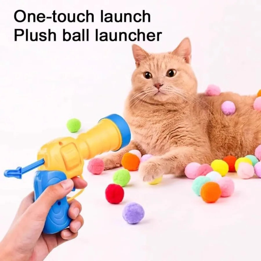 Interactive Teaser Gun for Cats Cat Toy with Silent Polyester Elastic Plush Ball 100PCS Launcher for Boredom Relief