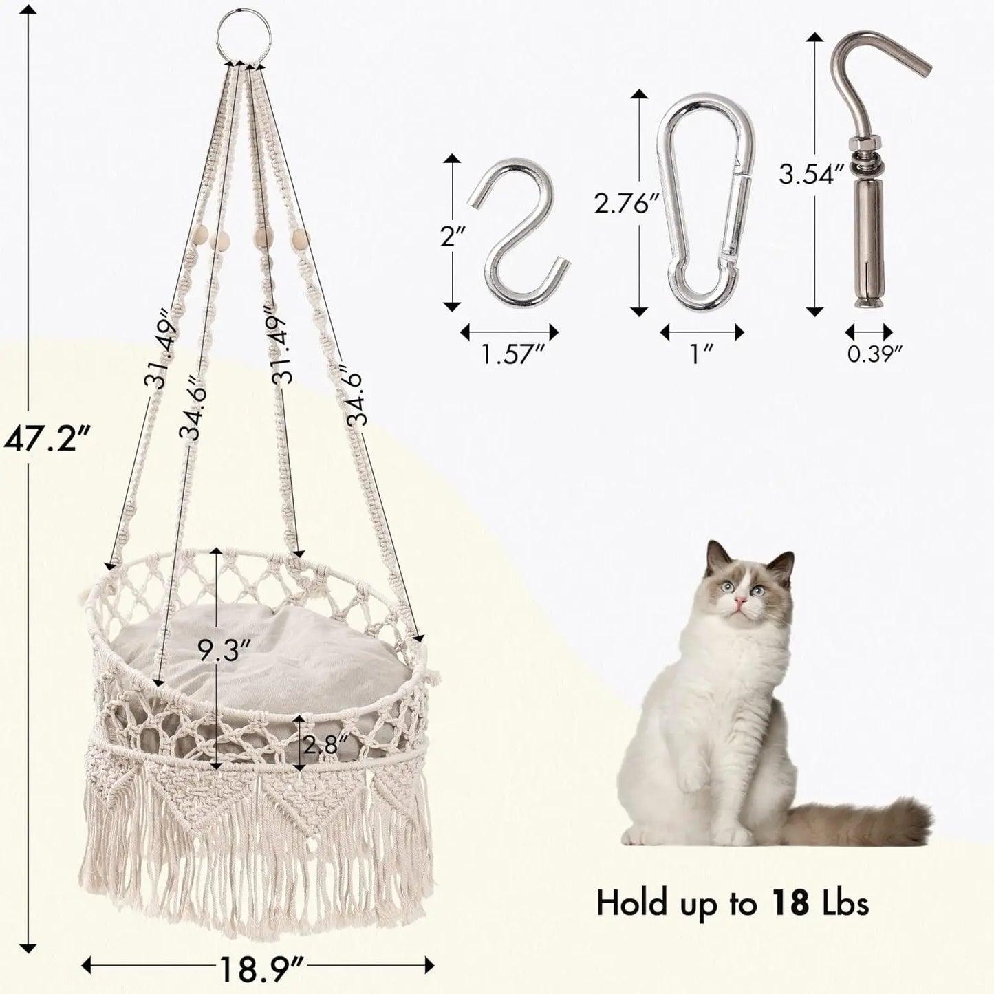Mewoofun Macrame Cat Hammock Hanging Cat Bed Hammock Cat Swing Boho Cat Swing Bed for Sleeping Playing Climbing and Lounging