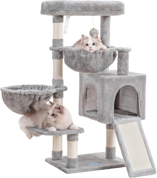 Cat Tower for Indoor Cats, Cat House with Large Padded Bed, Cozy Condo, Hammocks
