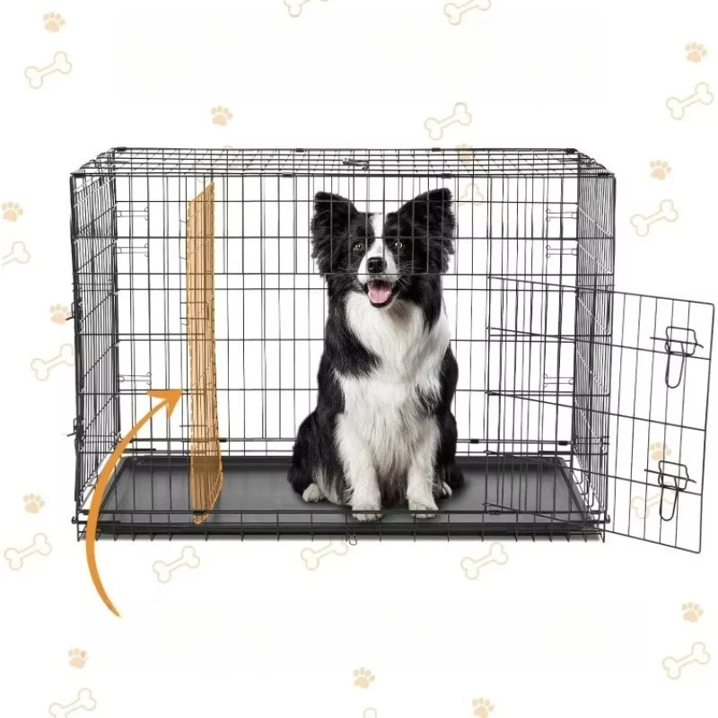 Free Shipping Dog Crate, 36 Inch Medium Double Door Dog Cage with Divider Panel and Plastic Leak-Proof Pan Tray