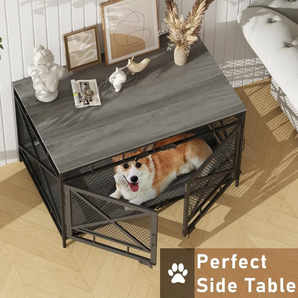 Masterpiece Dog Crate Furniture, Dog Kennel For Small Medium Large Breed, Heavy Duty 43" Large Corner Dog Crate, Indoor Pet Cag