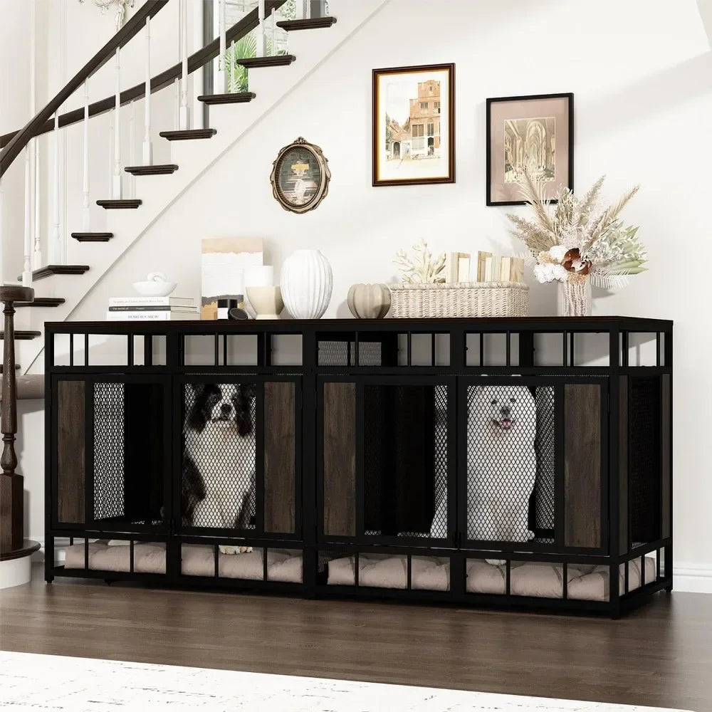 Furniture Dog Crate, 71" Heavy Duty Wood Dog Cage Kennel House Furniture with a Removable Divider, Indoor Dog Crate Table TV