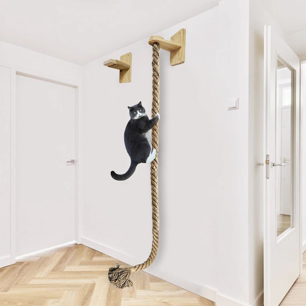 Cat Climbing Rope with Wood Platform Climbing Training Rope Wall Mounted Rope for Cat Furniture Scratcher Play Equipment