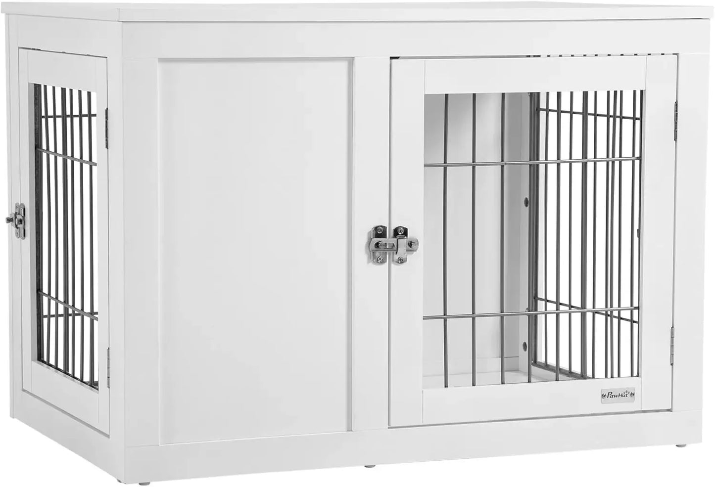 Dog Crate Furniture Wire Indoor Pet Kennel Cage, End Table with Double Doors, Locks for Small and Medium Dog House, White