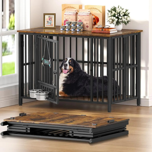41" Dog Crate Furniture Foldable, No Assembly Decorative Dog Kennel Indoor, Dog Crates for Large Dogs (40–75 lbs), Wooden