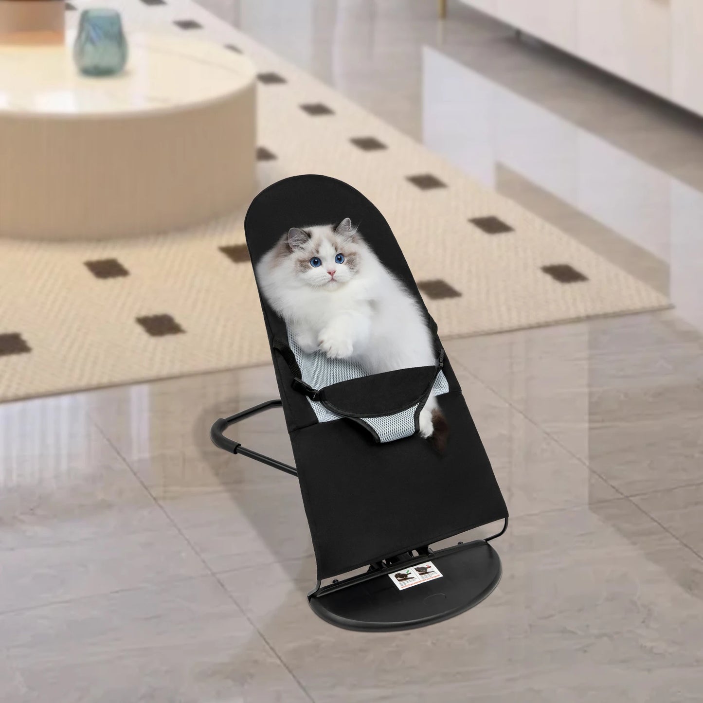 Black Pet Rocking Chair Hardcover Fabric Rocking Chair Folding Rack Portable Foldable Pet Rocker Bed For Pets Less Than 33.07 Lb