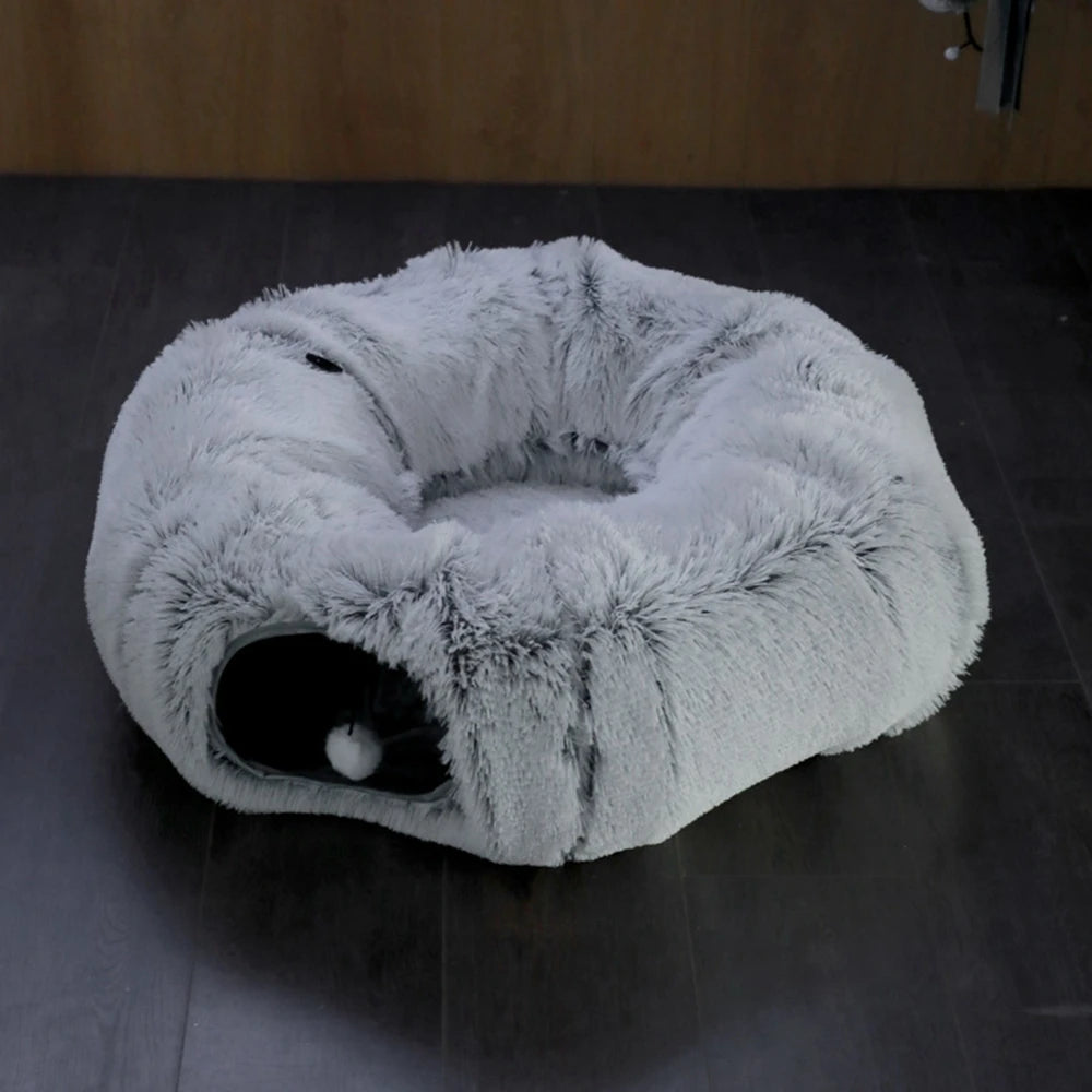 Cat Tunnel Bed with Mat Big Tube Playground Toy Soft Plush Material Full Shape Non-slip for Kitten Cat Puppy Playing 84cm/33.07"