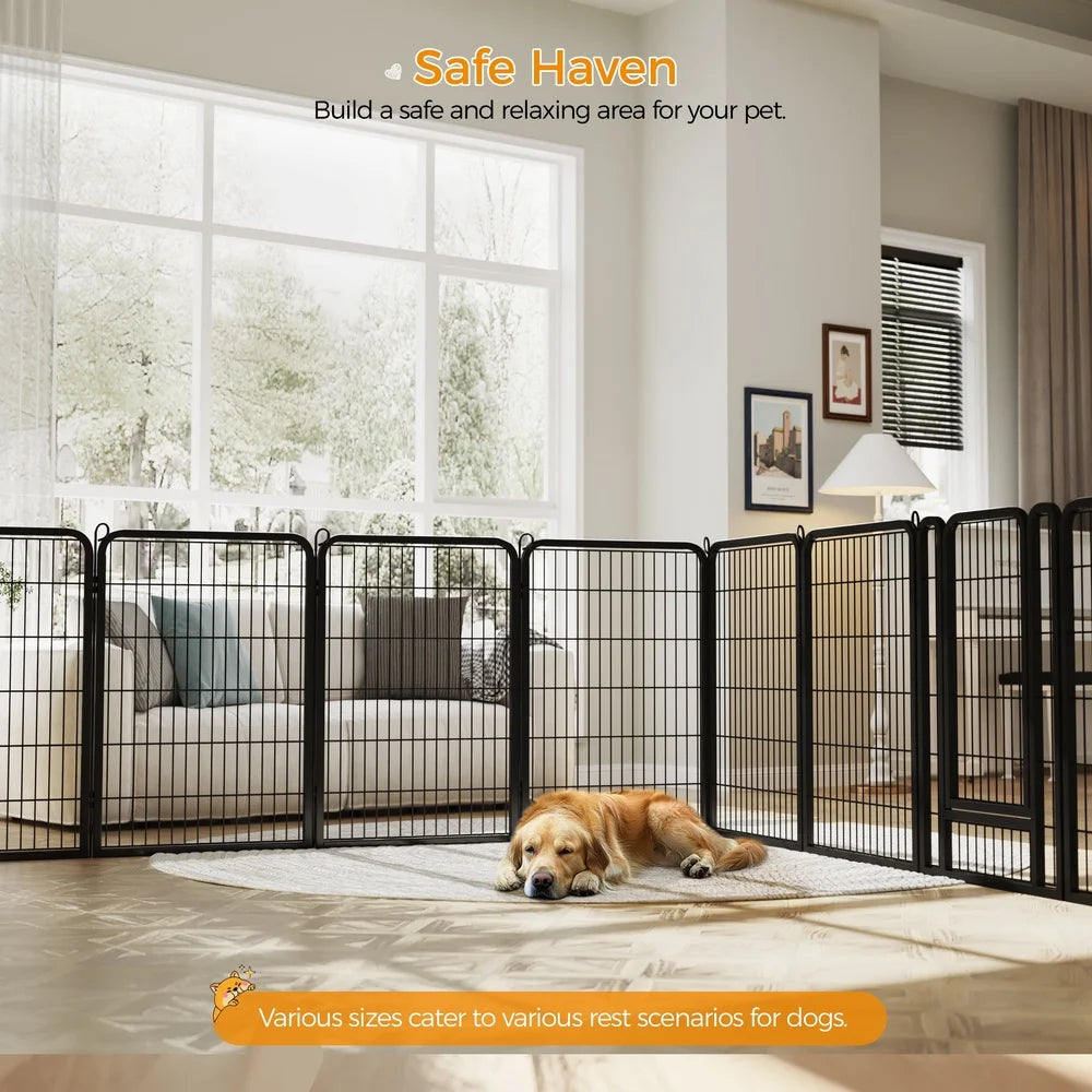 40 Inch High Dog Playpen 16 Panels Indoor Outdoor Heavy Duty Iron Easy Assembly Flexible Shapes Safe Enclosed Area