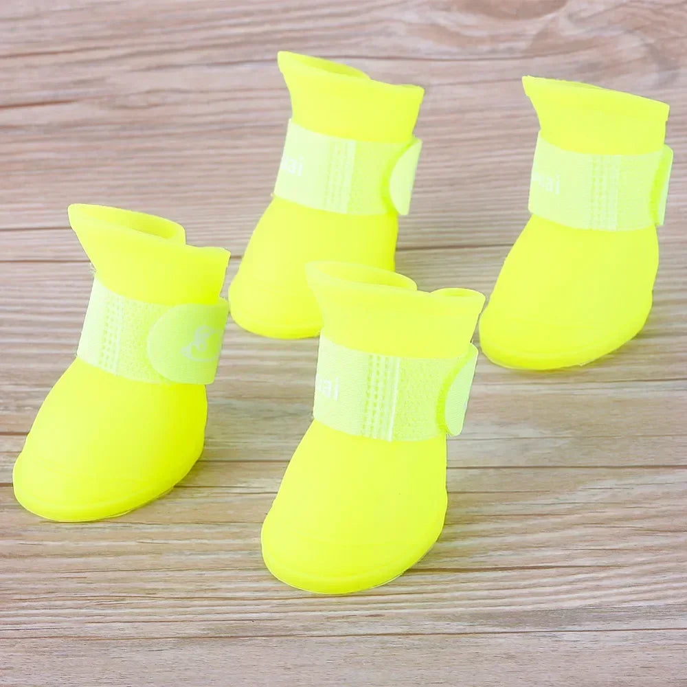 4PCS/SET Dog Boots for Small Dogs  Summer Pet Dog Shoes Waterproof Pet Rain Shoes for Dog Puppy Rubber Boots Durable Shoes