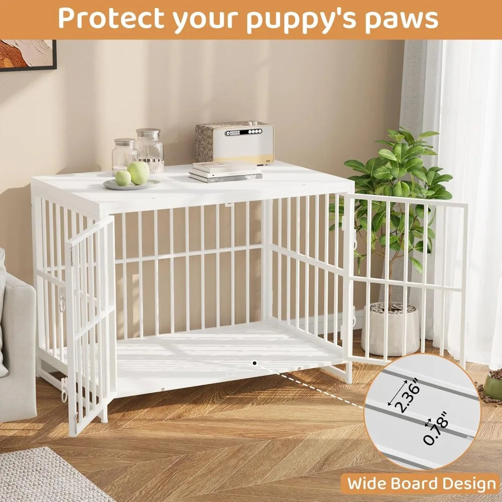38 Inch Heavy Duty Dog Crate Furniture, Decorative Dog Kennel End Table, Wooden Pet House Indoor, Double Door with Double Door