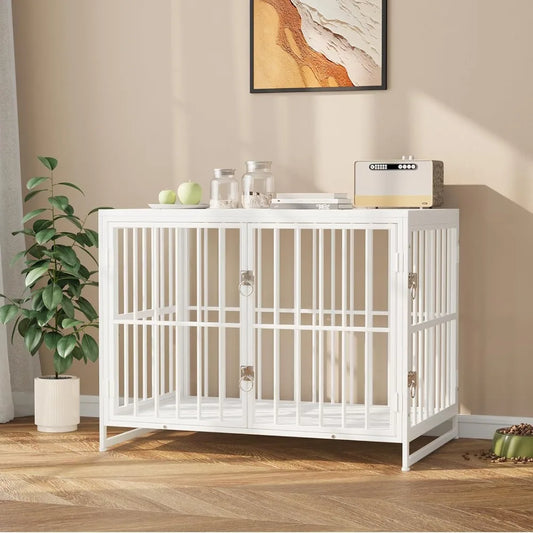 38 Inch Heavy Duty Dog Crate Furniture, Decorative Dog Kennel End Table, Wooden Pet House Indoor, Double Door with Double Door