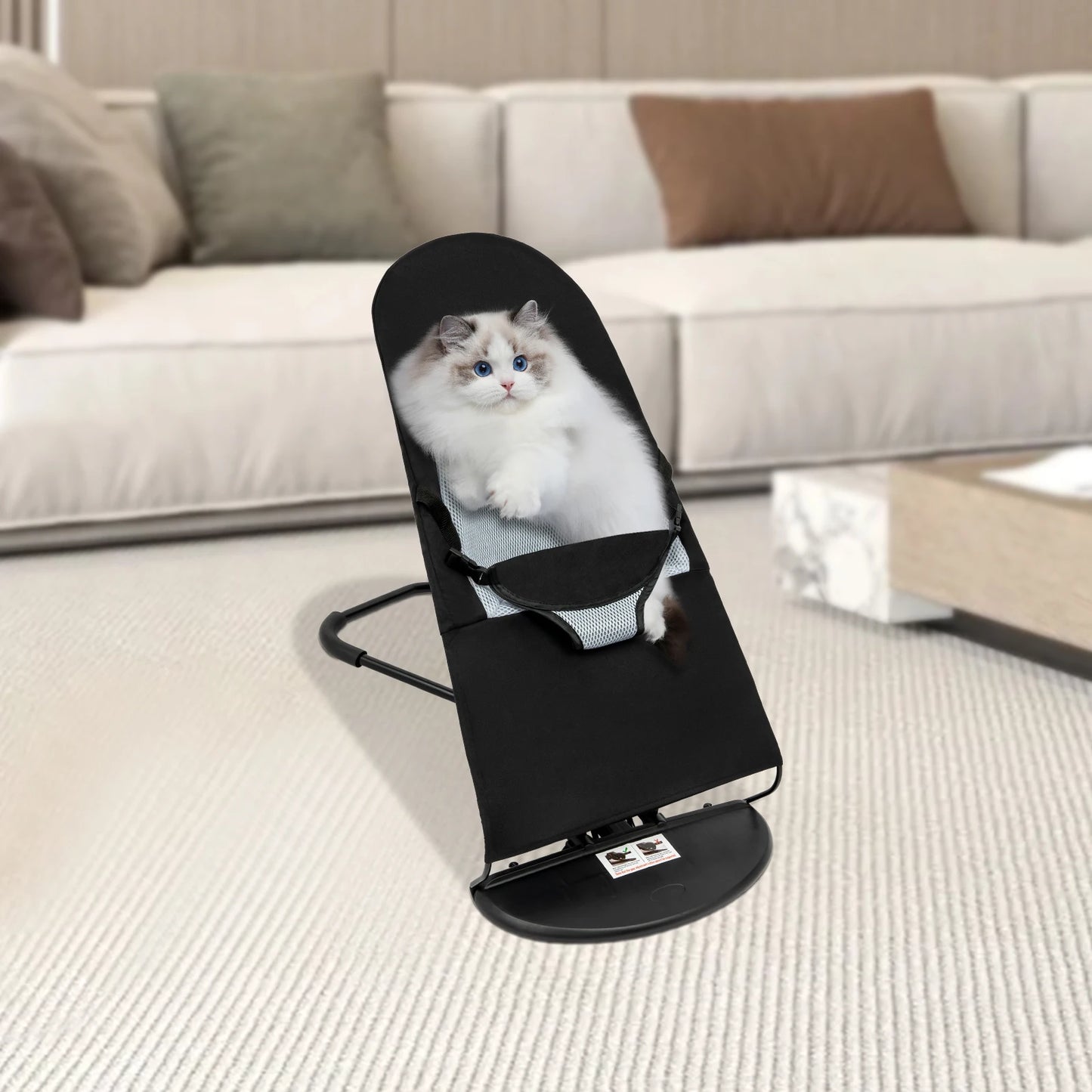 Black Pet Rocking Chair Hardcover Fabric Rocking Chair Folding Rack Portable Foldable Pet Rocker Bed For Pets Less Than 33.07 Lb