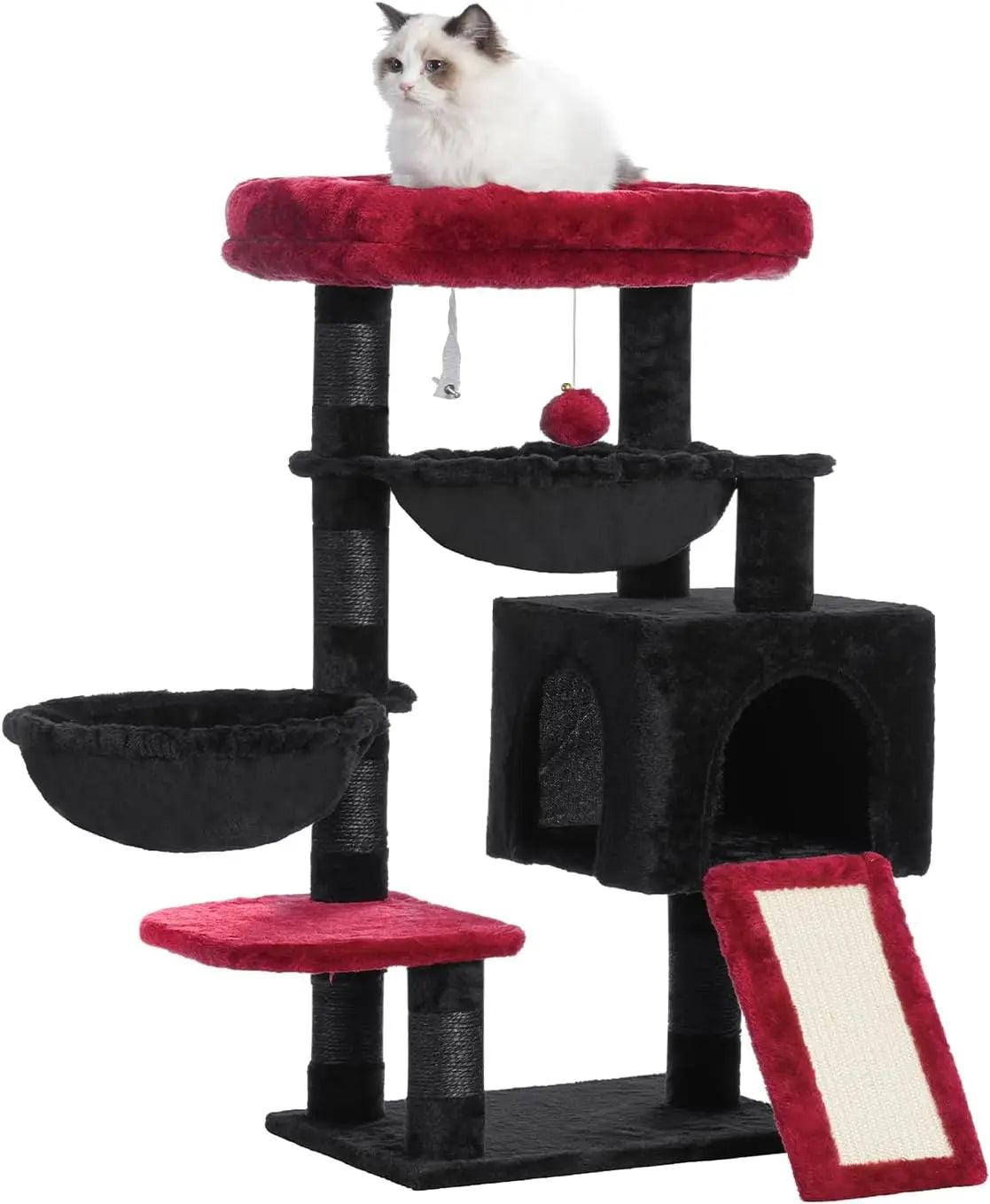 Cat Tower for Indoor Cats, Cat House with Large Padded Bed, Cozy Condo, Hammocks