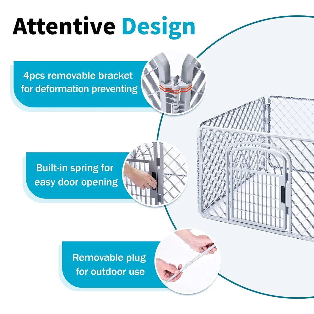 4 Panel Dog Playpen with Door Indoor Outdoor Plastic Pet Fence Lightweight Portable Exercise Pen Puppies and Small Dogs