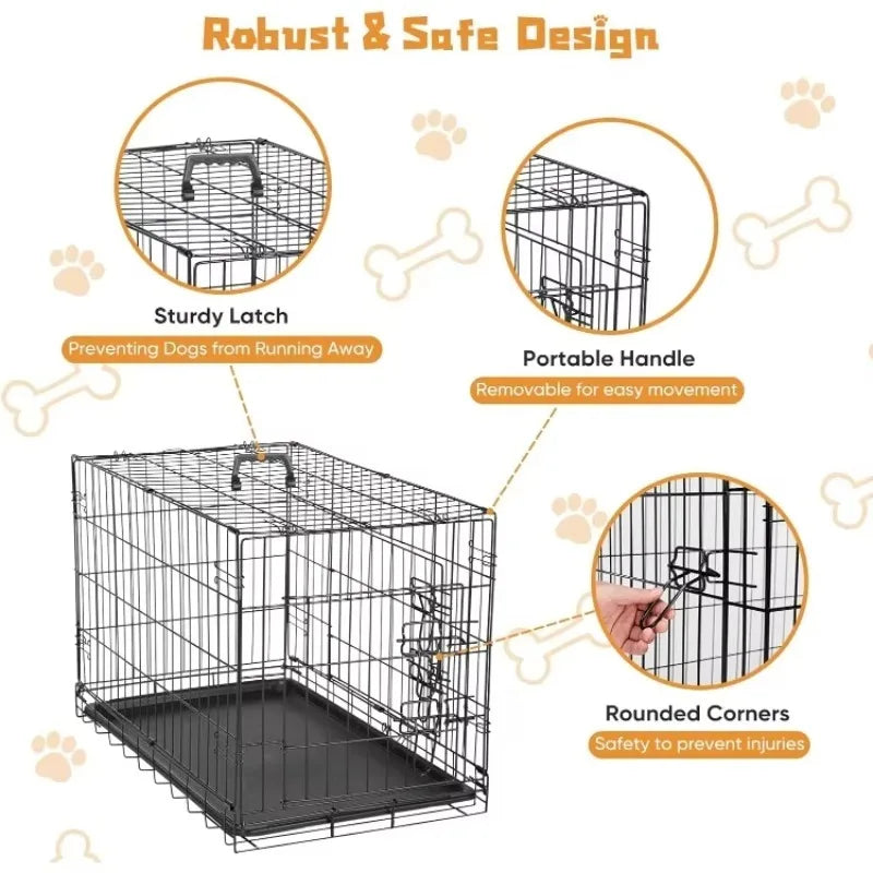 Free Shipping Dog Crate, 36 Inch Medium Double Door Dog Cage with Divider Panel and Plastic Leak-Proof Pan Tray