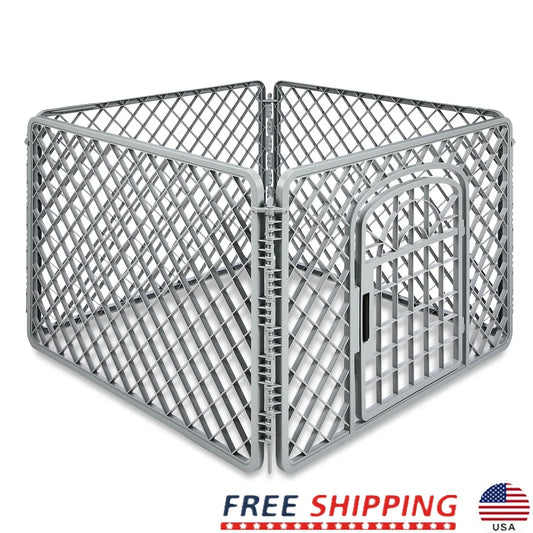 4 Panel Dog Playpen with Door Indoor Outdoor Plastic Pet Fence Lightweight Portable Exercise Pen Puppies and Small Dogs