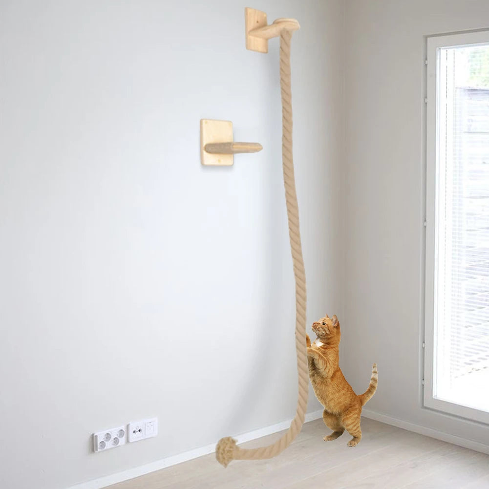 Cat Climbing Rope with Wood Platform Climbing Training Rope Wall Mounted Rope for Cat Furniture Scratcher Play Equipment