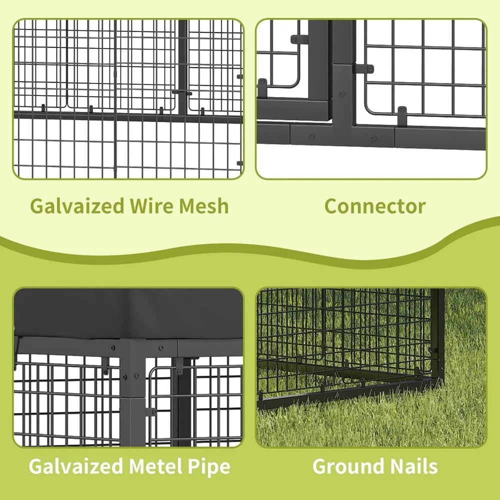 79" x 79" Large Outdoor Dog Enclosure,Heavy Duty Dog Cage with Roof,Galvanized Steel Dog Kennel Fence with Double Safety Locks